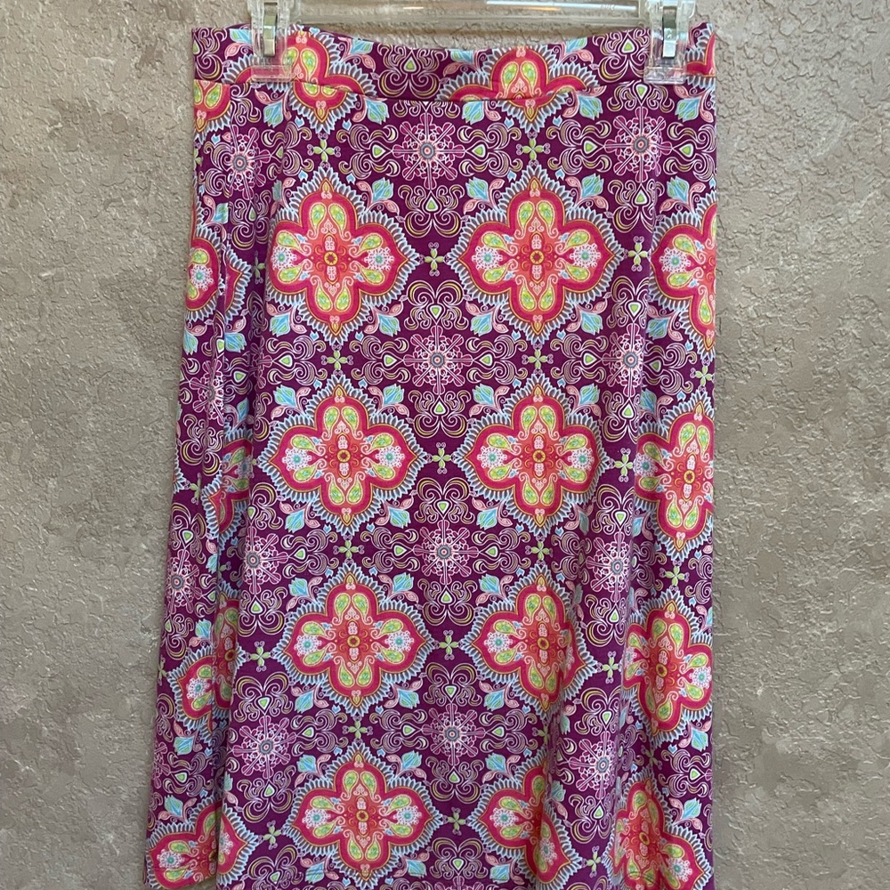 Indigo Purple and Pink Floral Midi Skirt